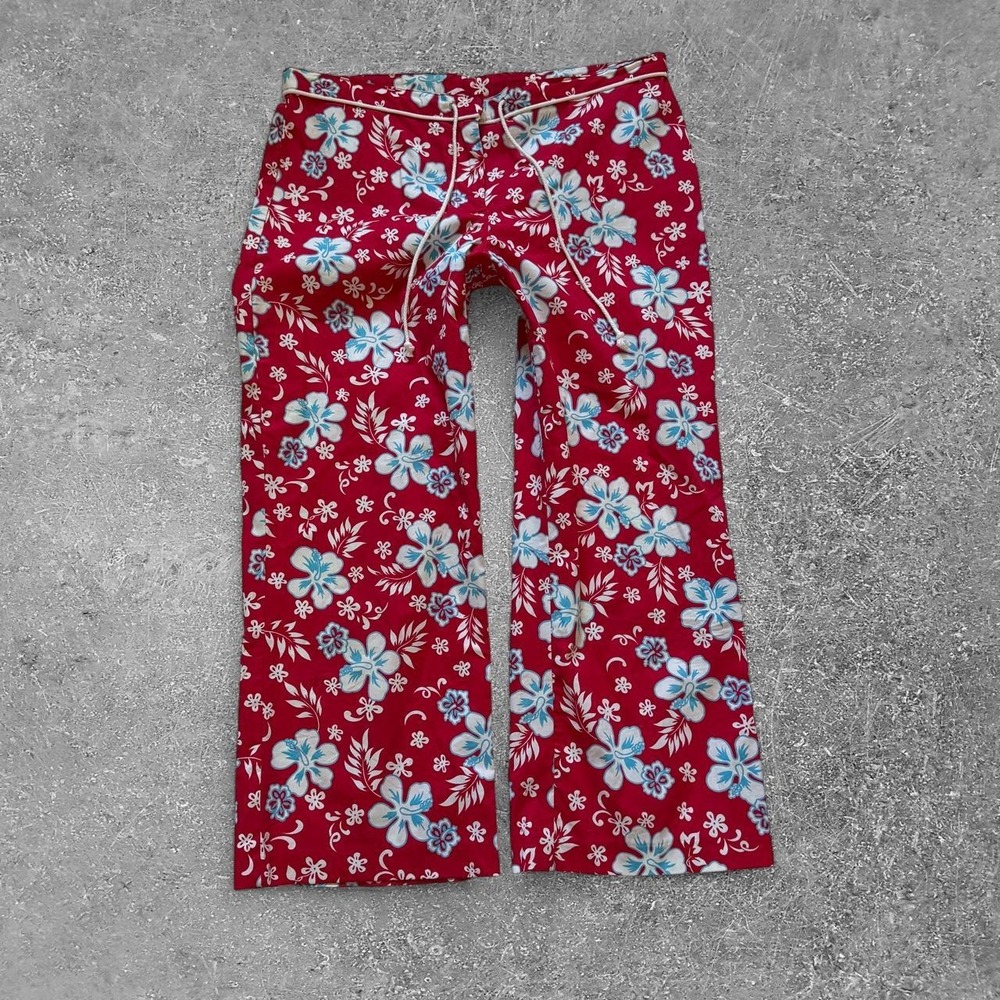 Tracy Evans Red Tropical Floral Pants Y2K Coconut Girl Hibiscus Size 9